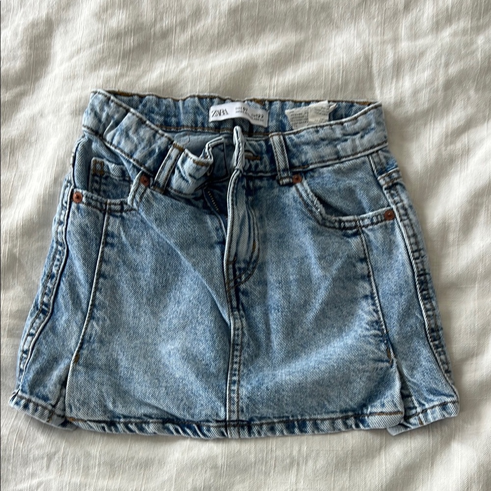 Zara Light Blue Denim Skirt with Tie